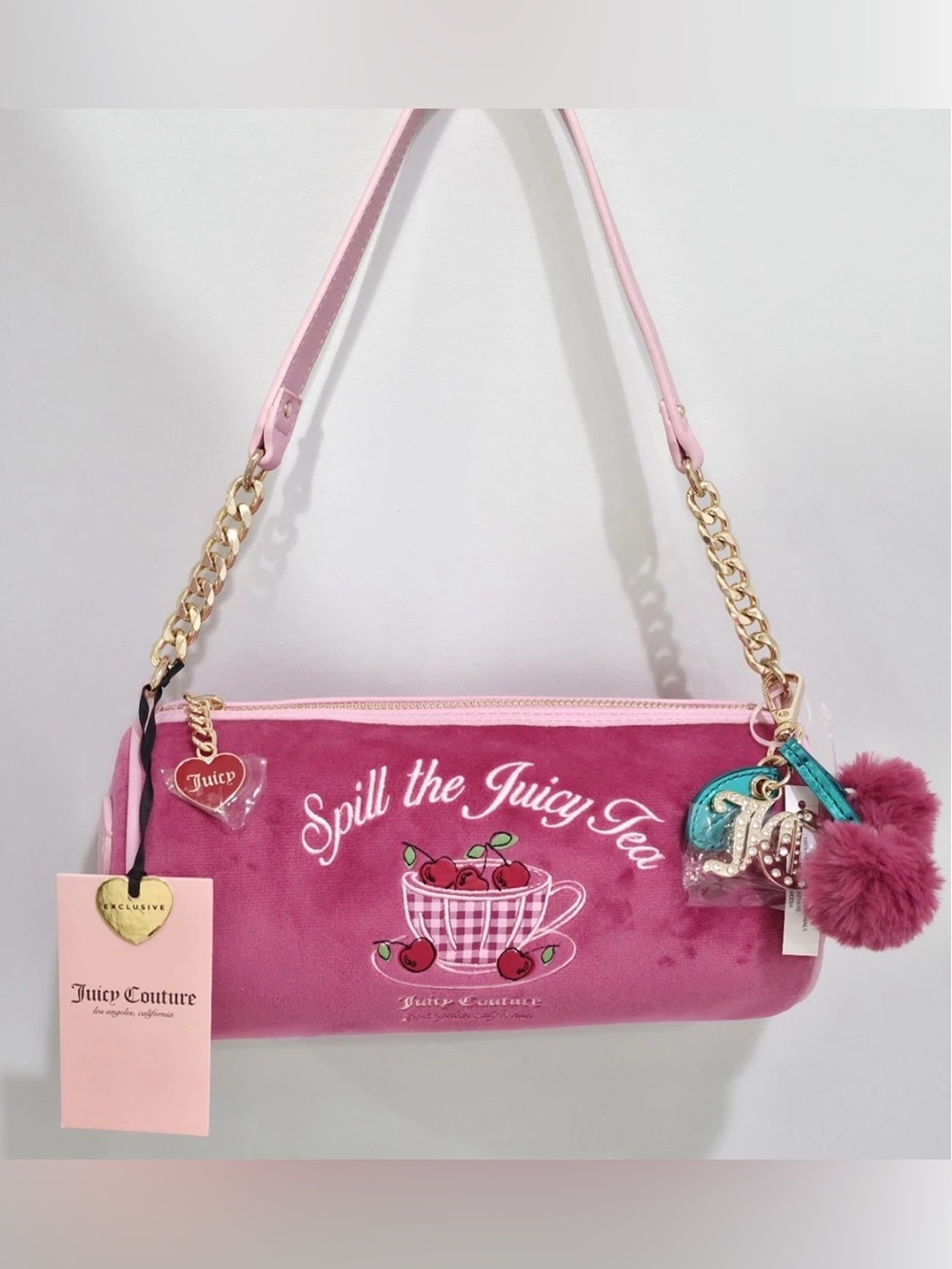 Juicy Couture Spill The Juicy Tea Sweet Tea Party Shoulder Bag Raspberry Tart
